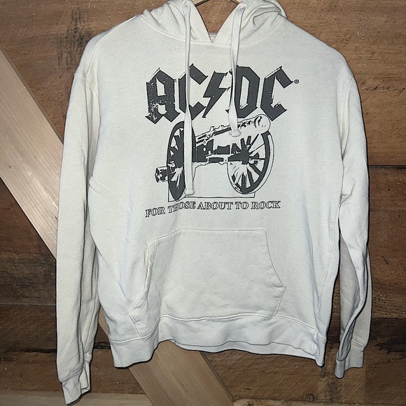 AC/DC Hoodie Medium White Ivory ACDC CANON FOR THOSE ABOUT TO ROCK - Picture 1 of 7